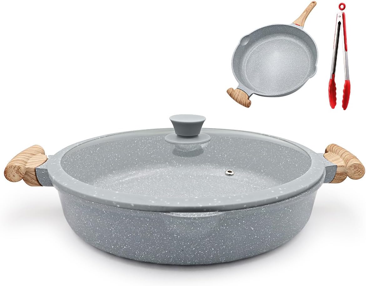 2 en 1 Poêle à Frire Céramique de 32 cm avec Couvercle Revêtement Céramique Antiadhésif